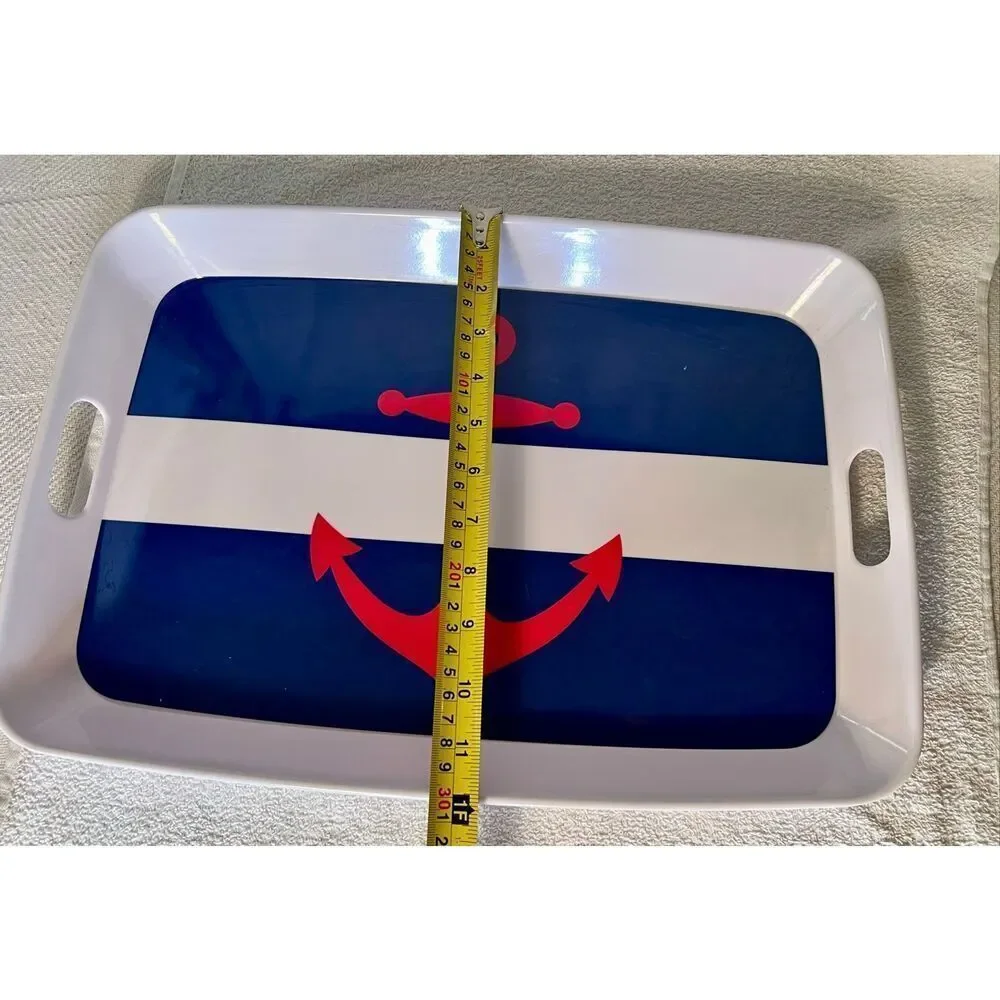 Set of 2 Anchors Aweigh Melamine Handle Tray in Red White & Blue